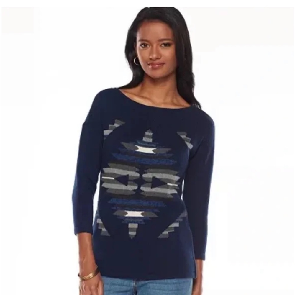 CHAPS Aztec pattern navy sweater - Size Small - **Used**
